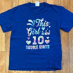 Port and Company Royal Blue Girls' 10th Birthday Tee with Iridescent Script